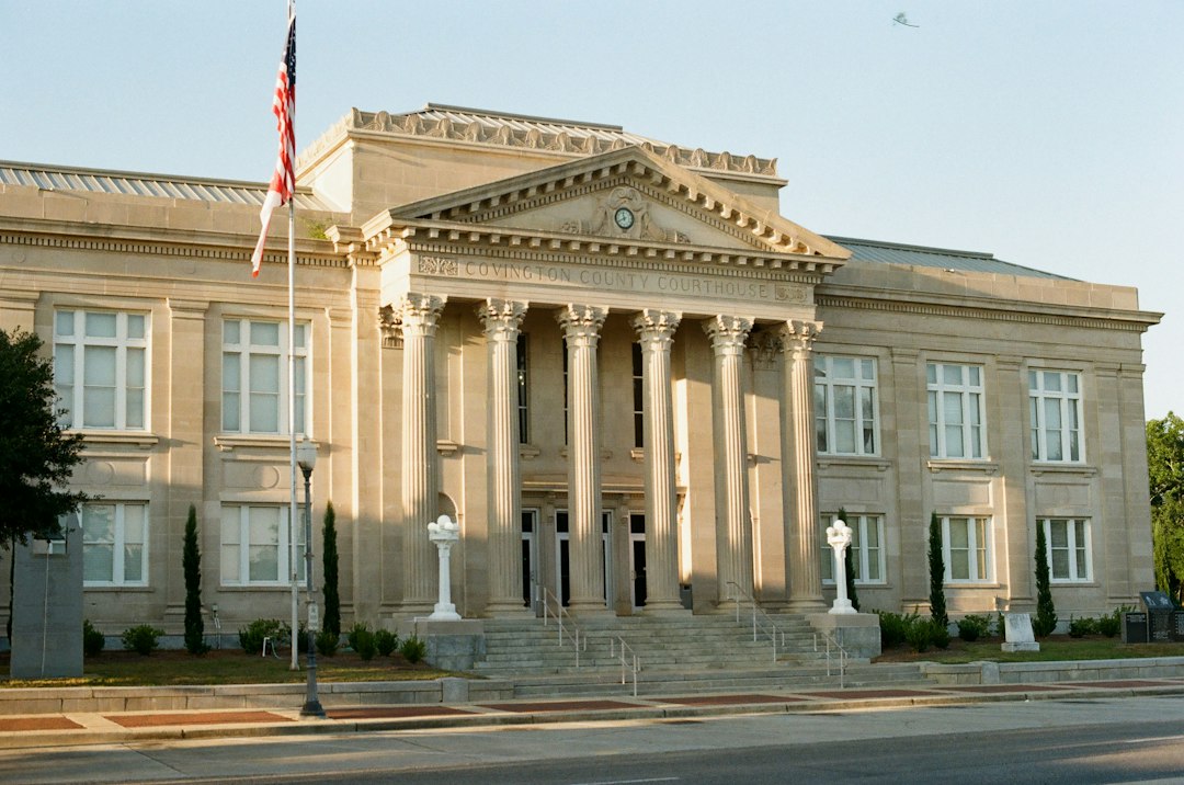 County courthouse in a town square where trustee sales are held, showing how foreclosure auctions work