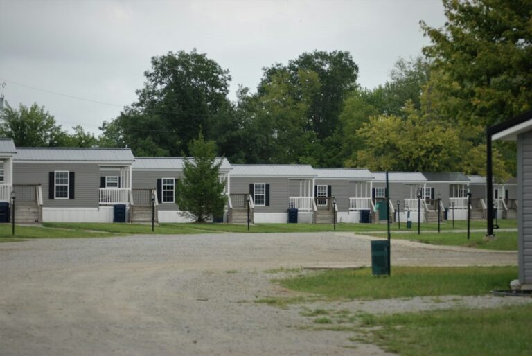 Row of manufactured homes in a community, the kind of property involved in wholesaling mobile homes